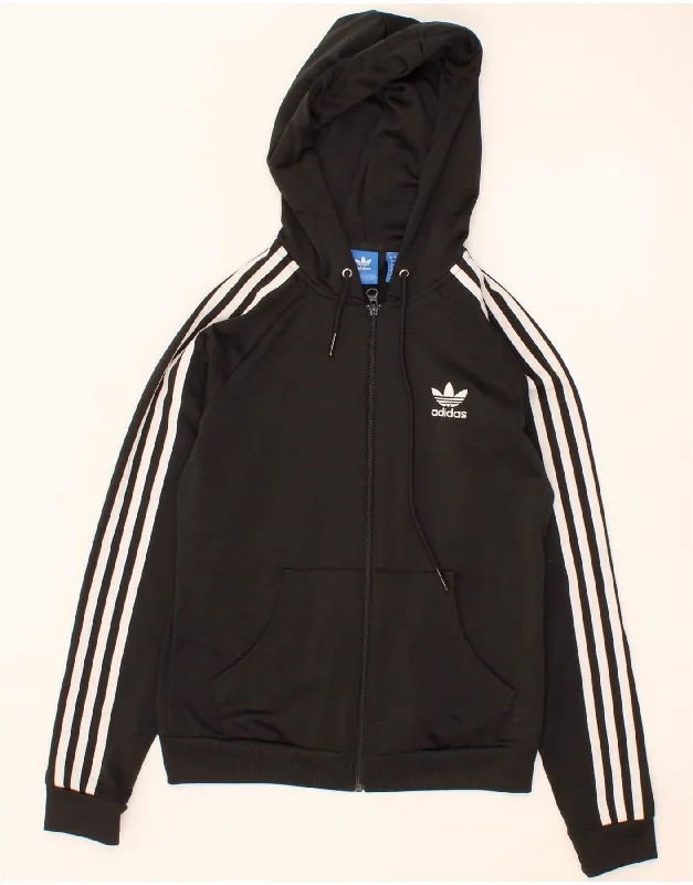 ADIDAS Womens Graphic Zip Hoodie Sweater UK 8 Small  Black Polyester Hoodie with Earth Tones Natural Calm