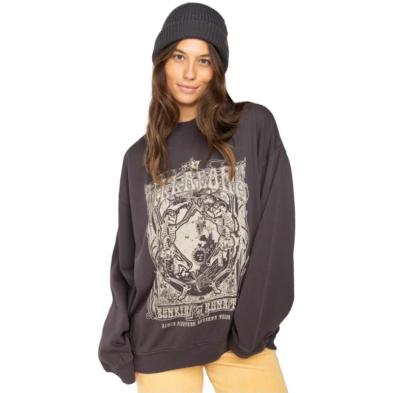 Billabong Womens Ride In Loose Fit Pullover Sweatshirt Hoodie with Distressed Vintage Worn