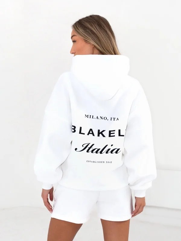 Italia Oversized Hoodie - Flat White Hoodie with Elastic Waist Stretchable Comfortable