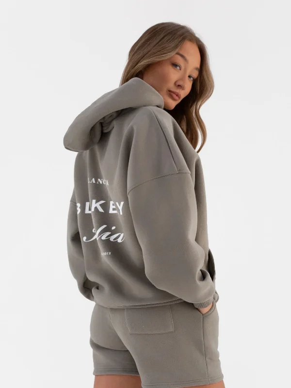 Italia Oversized Hoodie - Stone Grey Hoodie with Ribbed Hem Stretchable Secure