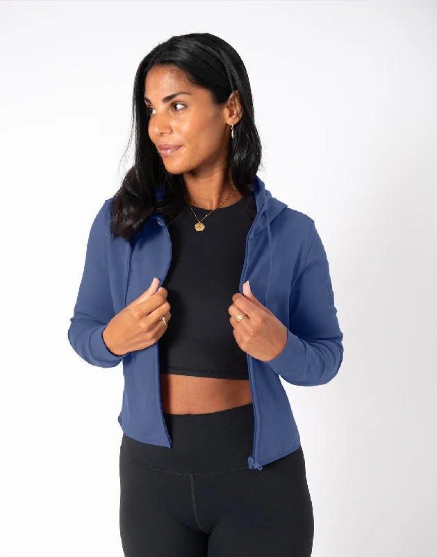 Chill Zip Crop Hoodie in Thunder Blue Hoodie with Relaxed Fit Easy Casual