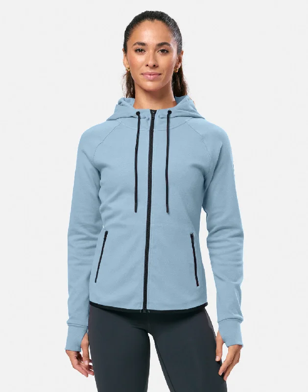 Chill Patch Zip Hoodie in Steel Blue Hoodie with Elastic Waist Stretchable Comfortable