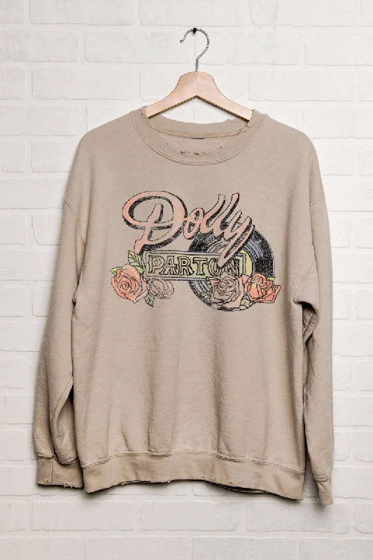 Livy Lu Dolly Parton Rose Record Thrifted Sweatshirt in Sand Hoodie with Logo Branding Identity