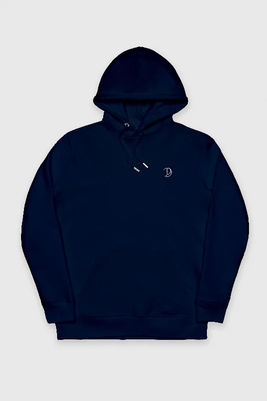 Navy Embroidered Logo Hoodie Hoodie with Toggle Buttons Decorative Unique