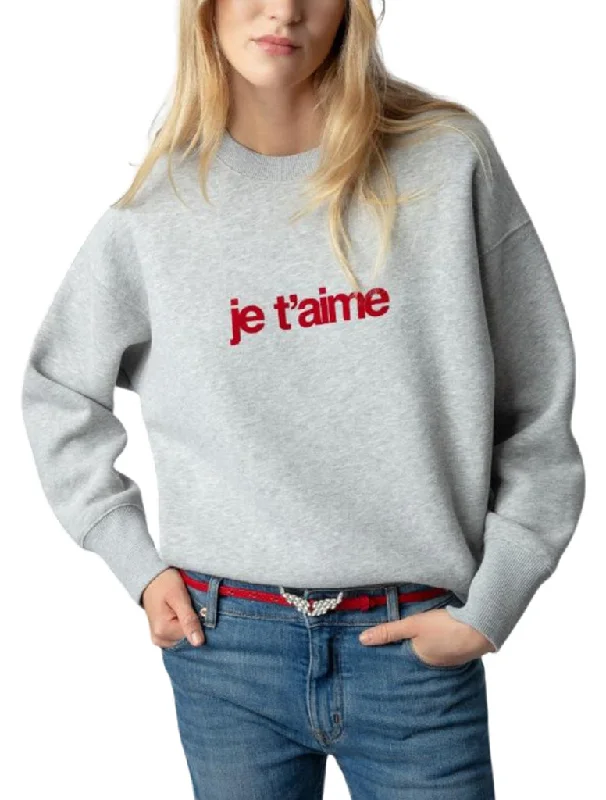 Je Taime Flocked Sweatshirt - ZADIG & VOLTAIRE Hoodie with Drawcord Adjustable Secure