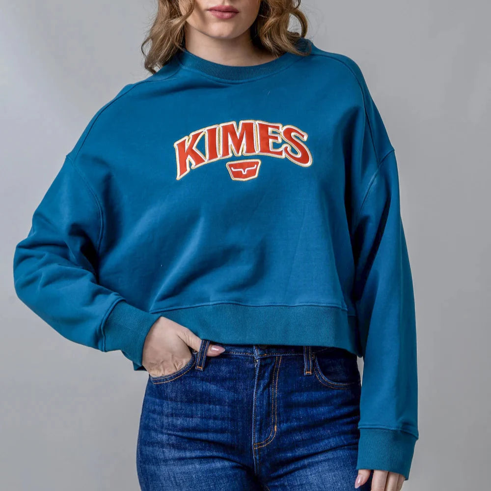 Kimes Ranch Women's Colfax Crew Sweatshirt in Mid Blue Hoodie with Gradient Ombre Colorful