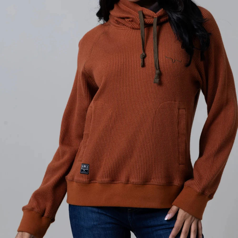 Kimes Ranch Women's Laguna Hoodie in Brown Hoodie with Hem Raw Edge Edgy Unfinished