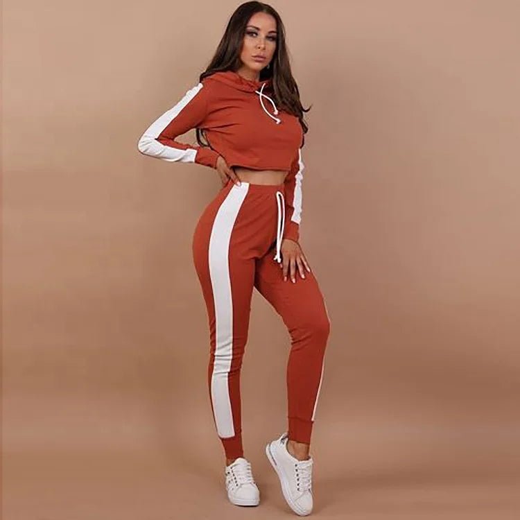 Ladies Work Out Crop Hoodie Joggers Set with Gym Suit - 3-Piece Ladies Tracksuit Set Hoodie with Relaxed Fit Easy Casual