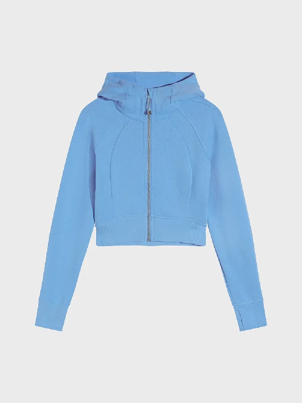 LULULEMON SINATRA BLUE SCUBA FULL ZIP CROPPED HOODIE Hoodie with Hem Fringe Bohemian Relaxed