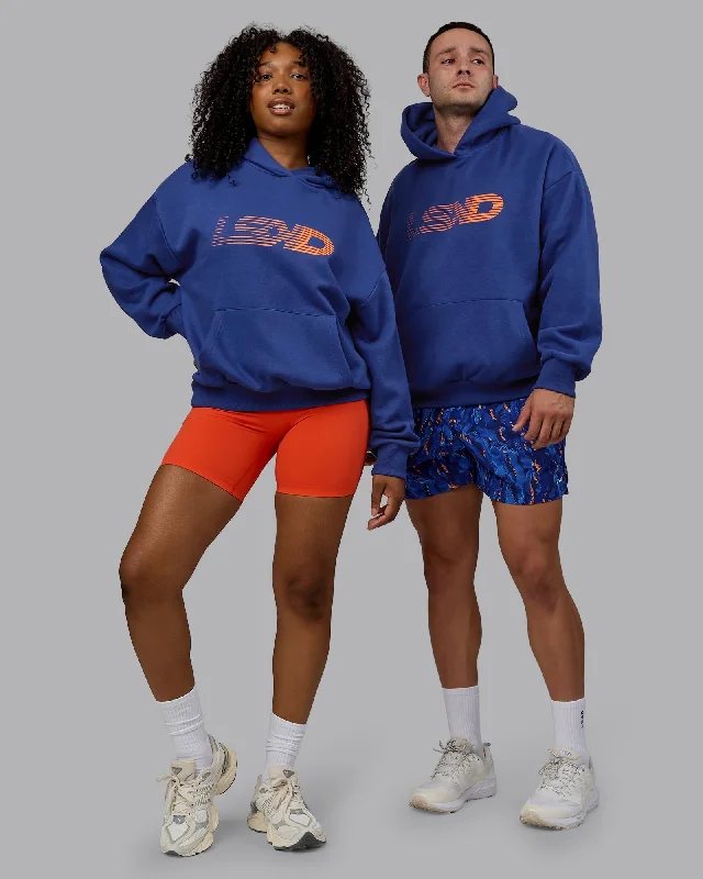 Unisex Motion Hoodie Oversize - Galactic Cobalt-Vibrant Orange Hoodie with Fur Luxurious Winter