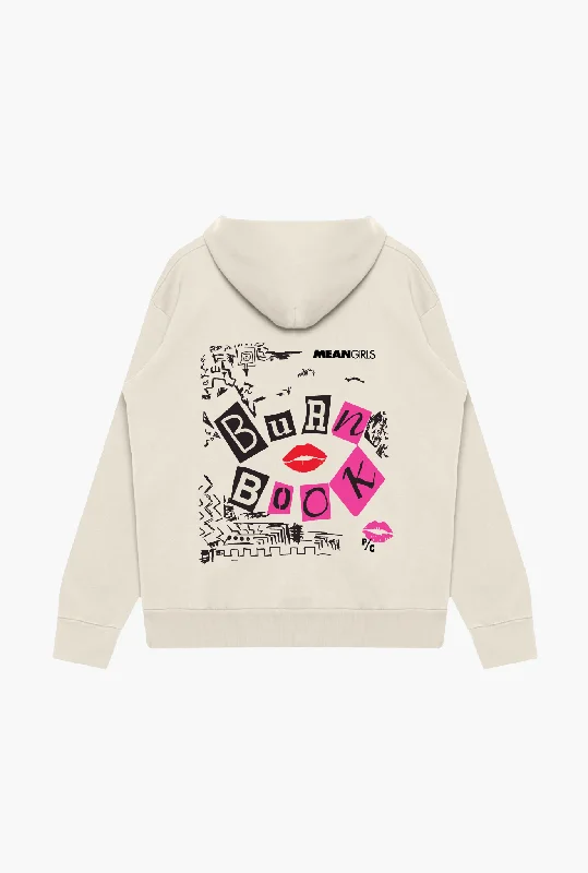 P/C x Mean Girls Burn Book Heavyweight Hoodie - Ivory Hoodie with Zipper Placket Modern Functional