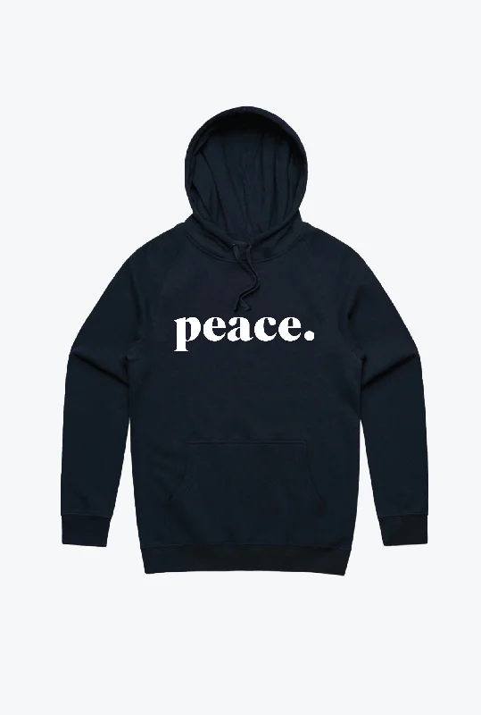 Peace Embroidered Hoodie - Navy Hoodie with Pocket Utility Practical