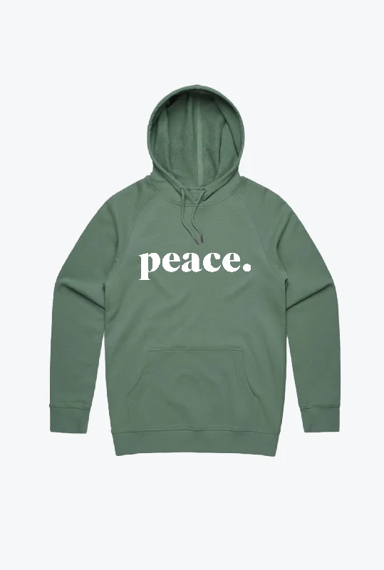 Peace Embroidered Hoodie - Sage Green Hoodie with Full-Zip Functional Layering