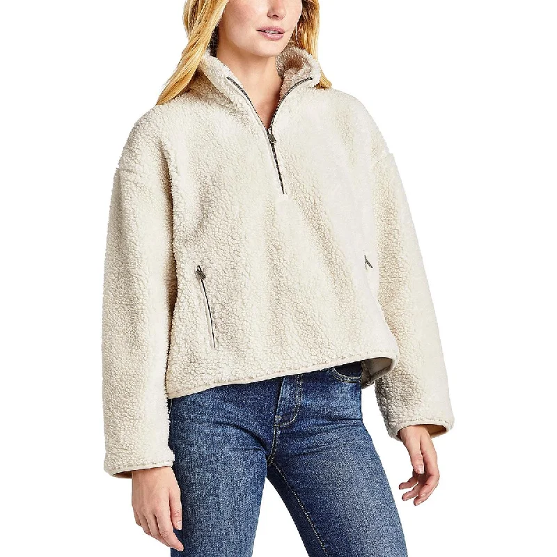 Splendid Womens Faux Fur 1/4 Zip Sweatshirt Hoodie with Elastic Waist Stretchable Comfortable