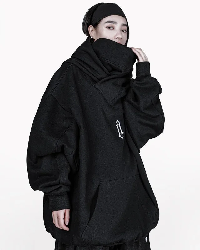 Techwear Unisex Turtleneck Scarf Mask Hoodie Hoodie with Batwing Sleeves Loose Dramatic