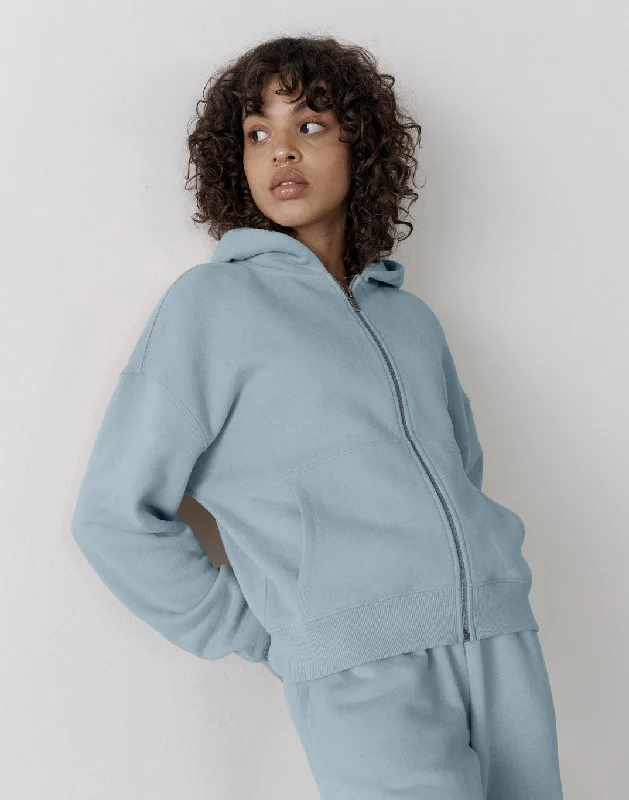 The Womens Full Zip Hoodie in Chalk Blue Hooded Sweatshirt Casual Wear Street Style