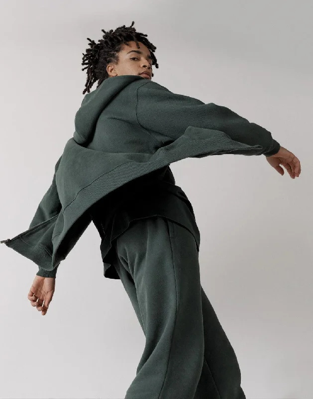 The Oversized Zip Hoodie in Earth Green Hoodie with Applique Textured Unique