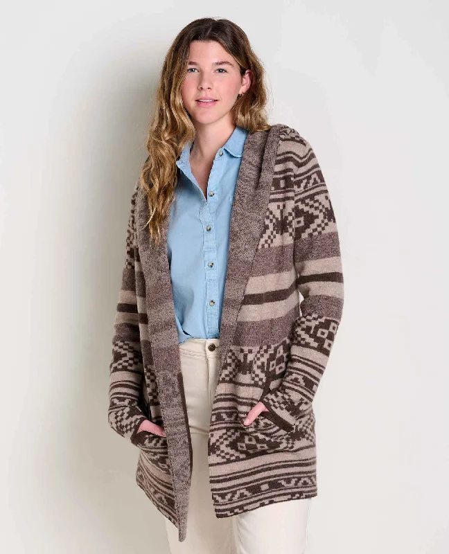 Women's Merino Heartfelt Hoodie - Chestnut Fair Isle Hoodie with Drawstring Waist Adjustable Fitted