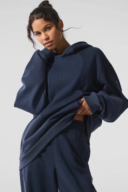 Make Waves Hoodie - Navy Tonal Hoodie with Cropped Fit Short Trendy