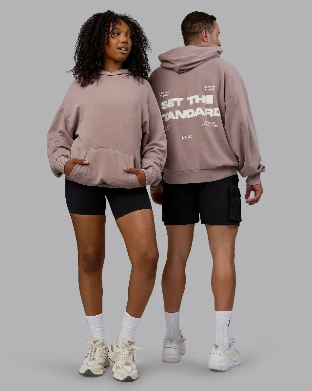 Unisex Washed Set the Standard Hoodie Oversize - Greyish Purple-Off White Oversized Hoodie Comfort Casual