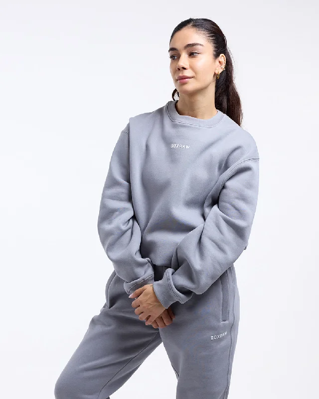 Johnson Oversized Sweatshirt - Grey Hoodie with Metallic Shiny Futuristic