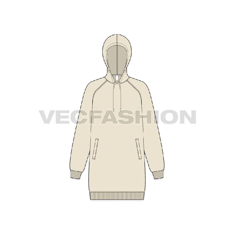 Women's Long Length Raglan Sleeve Hoodie Hoodie with Monochrome Minimalist Simple