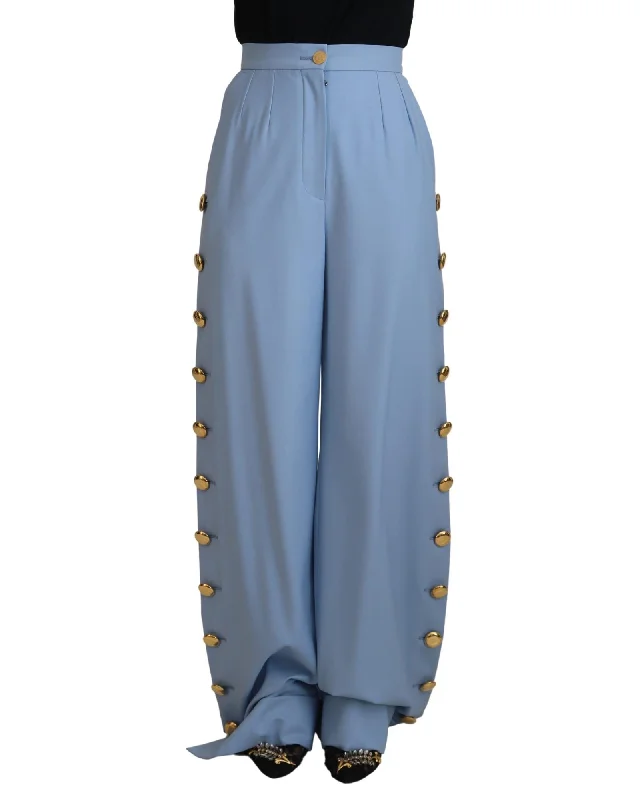 Dolce & Gabbana  Women's High Waist Wide Leg Pants - Blue Soft Stretch Leggings