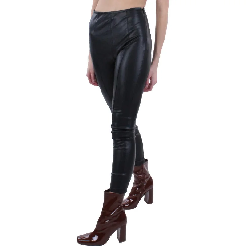 Womens Faux Leather High Waist Skinny Pants Slim-Fit Khaki Pants