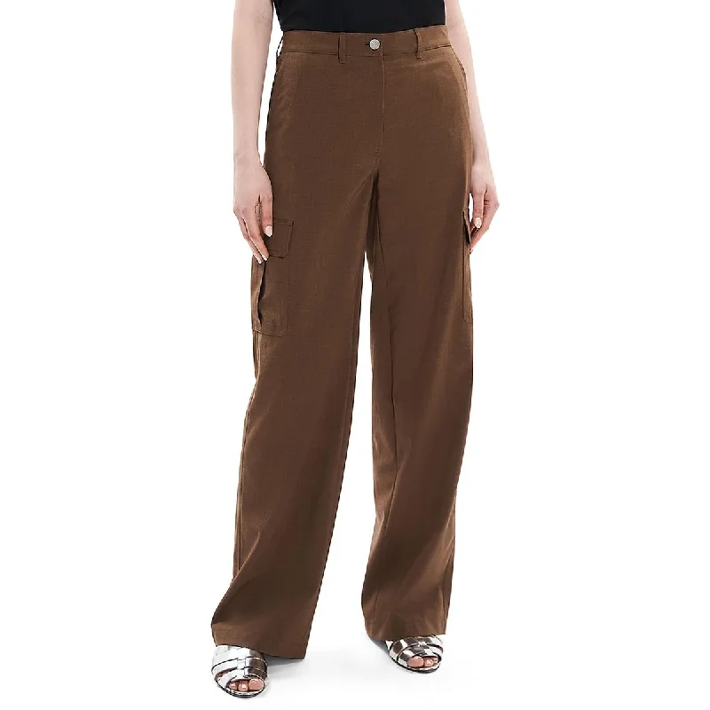 Womens High Rise Slub Cargo Pants Casual Plaid Pants