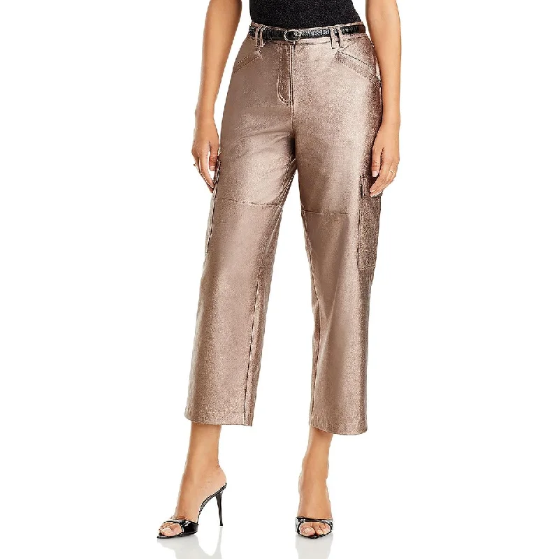 Diana Womens High Rise Cropped Cargo Pants Formal Wide-Leg Pants