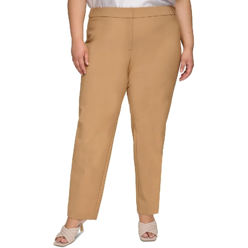 Plus Womens High Rise Slim Leg Ankle Pants Classic Cropped Pants