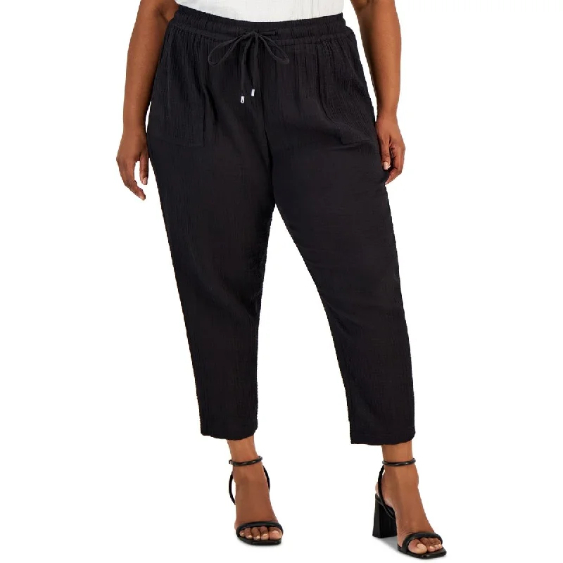 Womens Textured Cotton Ankle Pants Casual Sweatpants Style