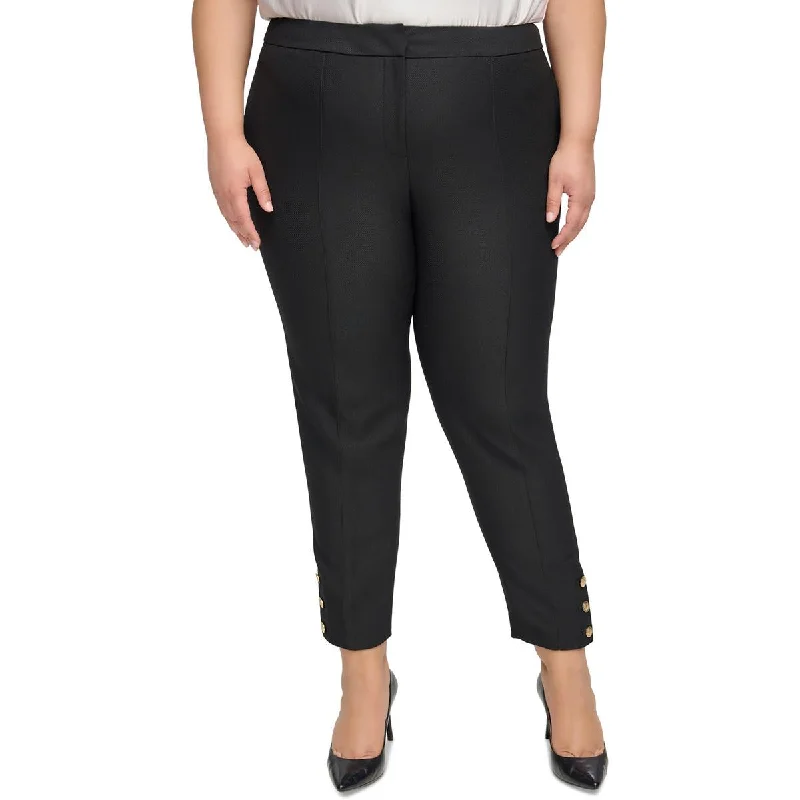 Plus Womens Mid Rise Polyester Ankle Pants Elegant High-Waist Pants