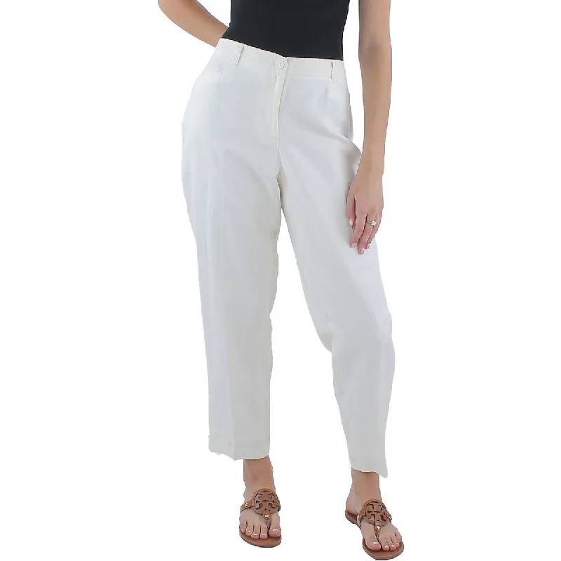 Womens Linen Solid Ankle Pants Chic Slim Fit Pants