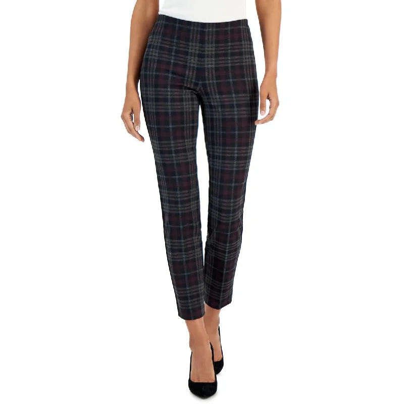 Womens Plaid Pull On Ankle Pants Trendy Velvet Pants