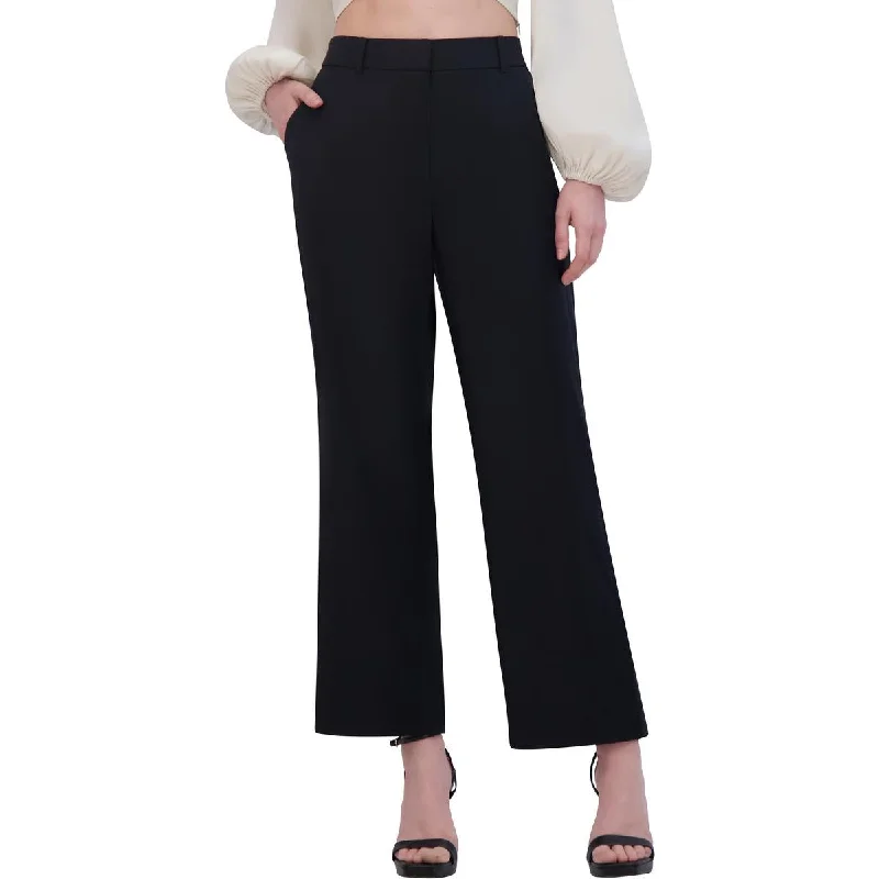 Womens Linen Flat Front Ankle Pants Relaxed Fit Trousers