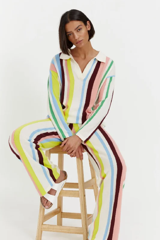 Multicoloured Cashmere Stripe Wide-Leg Pants High-Waist Jeans