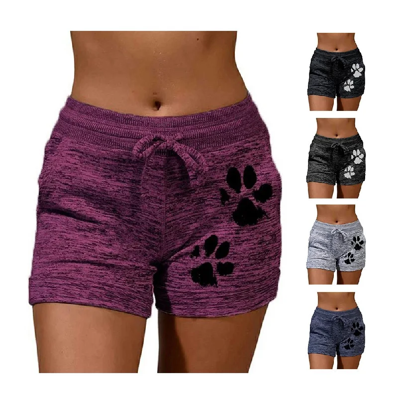 Women Summer Plus Size Shorts Cats Claw Print Drawstring Short Pants Loose Sports Fitness Breathable Shorts High-Waist Trousers