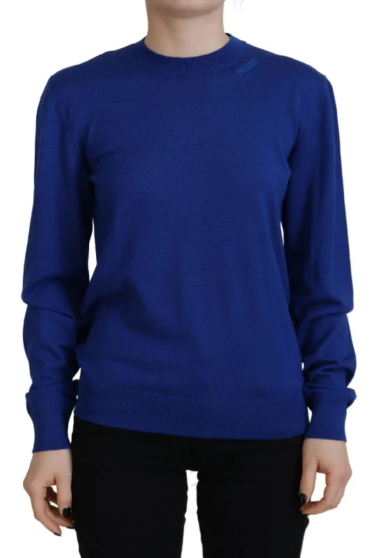 Blue Long Sleeve Crew Neck Casual Sweater Long Sweater Short Sweater Cropped Sweater Blue Long Sleeve Crew Neck Casual Sweater Long Sweater Short Sweater Cropped Sweater