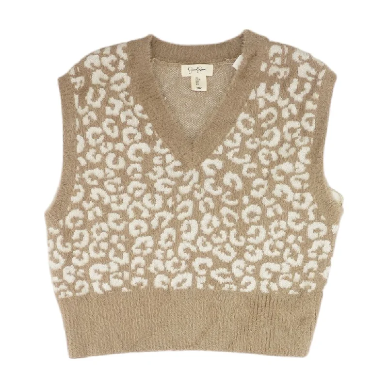 Brown Animal Print V-Neck Sweater Tailored Straight A-Line