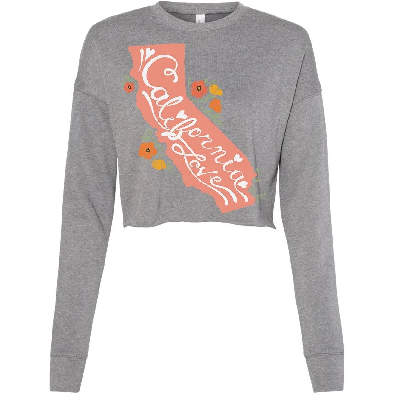 California State With Poppies Cropped Sweater Hooded Caped Shawl Collar