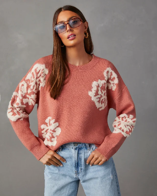 Copeland Floral Contrast Pullover Sweater Satin Blend Silk Blend Wool Blend