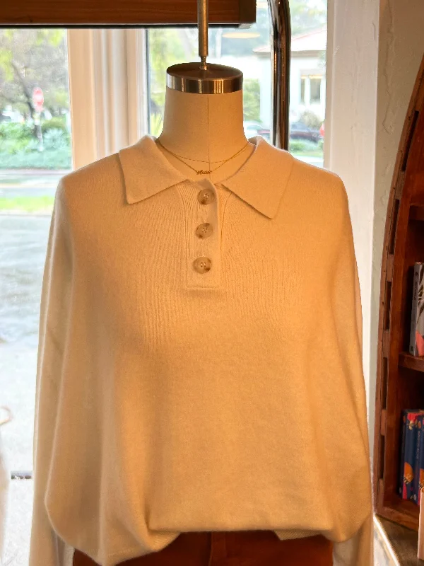 Cream Half Button Sweater Spandex Blend Rayon Blend Denim Blend