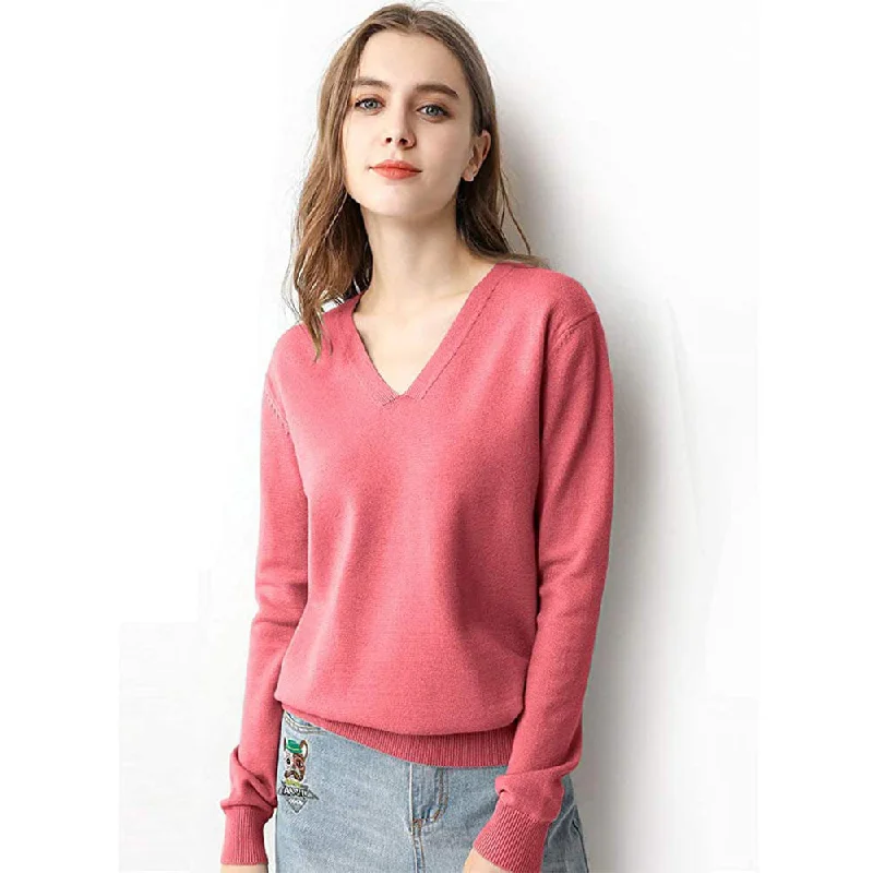 Custom Solid color winter women long sleeve v neck pullover sweater Lightweight Heavyweight Midweight