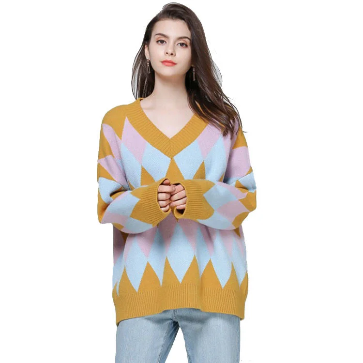 Customized Knitted Jumper for the Stylish Lady winter wool sweater women Plaid Sweater Polka Dot Checkered Customized Knitted Jumper for the Stylish Lady winter wool sweater women Plaid Sweater Polka Dot Checkered