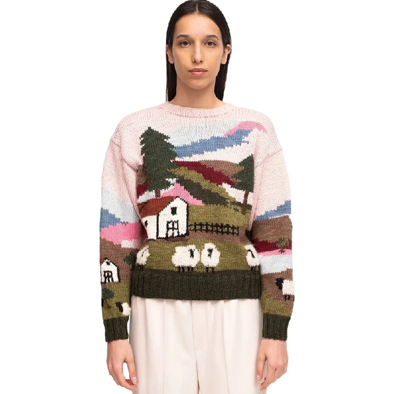 Custom intarsia women wool Knit Sweater for ladies with Long Sleeves Oversized Loose Flowy Custom intarsia women wool Knit Sweater for ladies with Long Sleeves Oversized Loose Flowy
