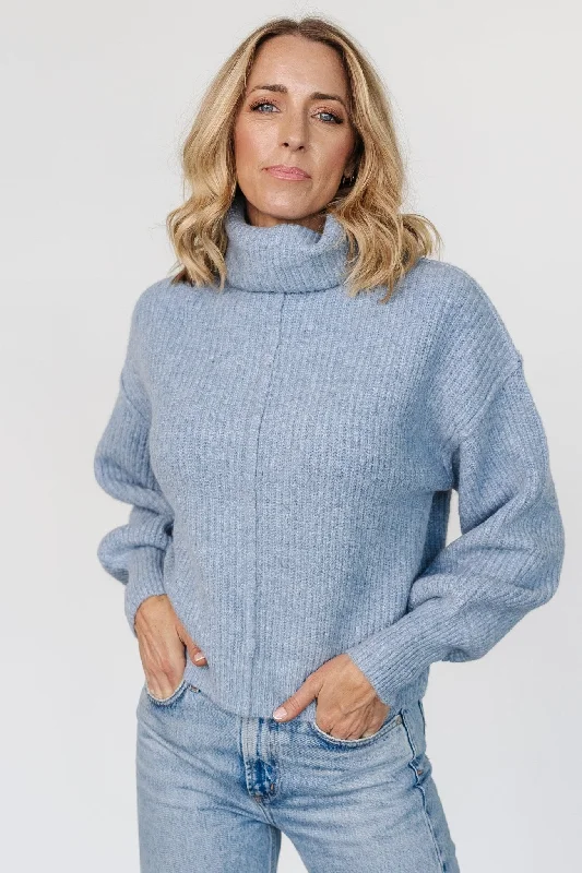 Frannie Knit Turtleneck Sweater | Blue Wool Fabric Cashmere Fabric Tweed Fabric