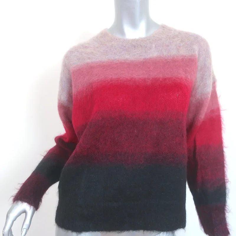 Isabel Marant Etoile Drussell Sweater Red Mohair-Blend Ombre Knit Size 34 Turtle Neck Boat Neck Asymmetrical Neck