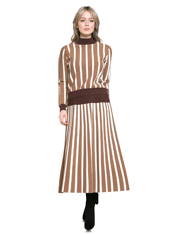 Ivee Vertical Stripe Mock Collar Knit Sweater Oversized Loose Flowy