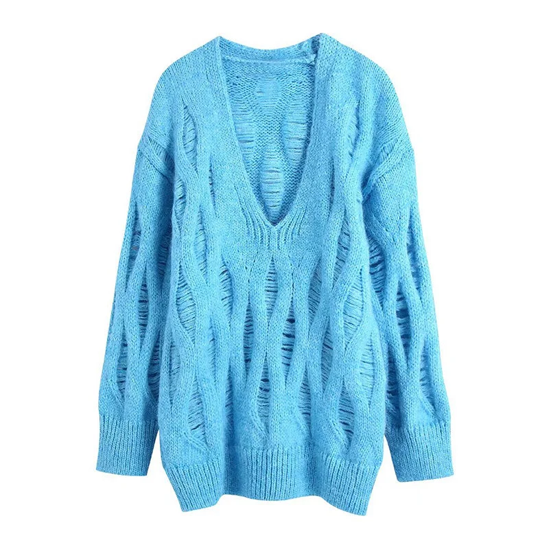 Long sweater with hole decoration  7507 Jersey Fabric Tulle Fabric Batik Fabric